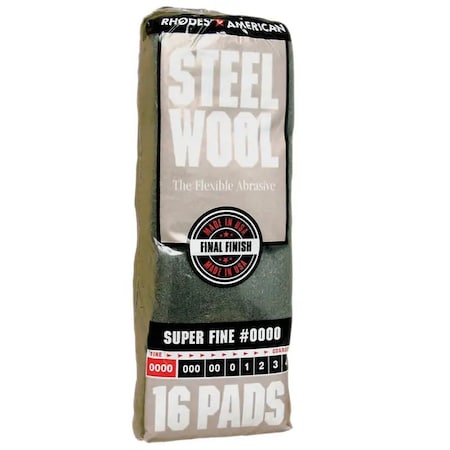 Homax No 0000 Rhodes American Steel Wool Pad Super-Fine, PK 16 106600-06